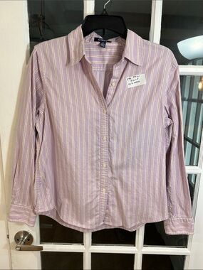 Chaps Petite Lavender and Cream Striped Shirt